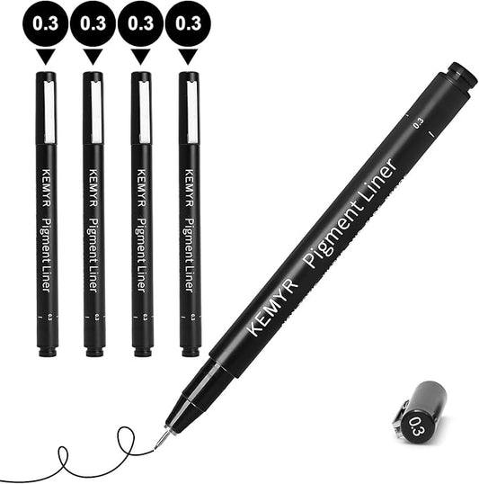4 Micro Fine liner Drawing Art Pens Calligraphy Pens: 0.3mm Size Black Art supplies Waterproof Archival Black Ink Markers For Artists,Use for Professional Watercolor,Sketching