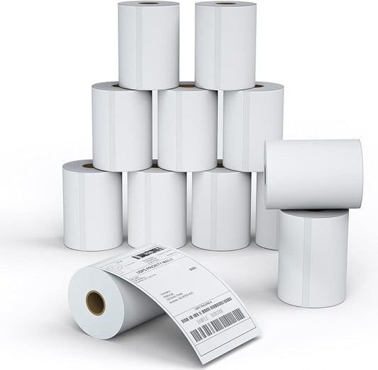 MFLABEL 12 Rolls 4x6 Direct Thermal Blank Shipping Labels for Thermal Printer Shipping Labels with Perforated