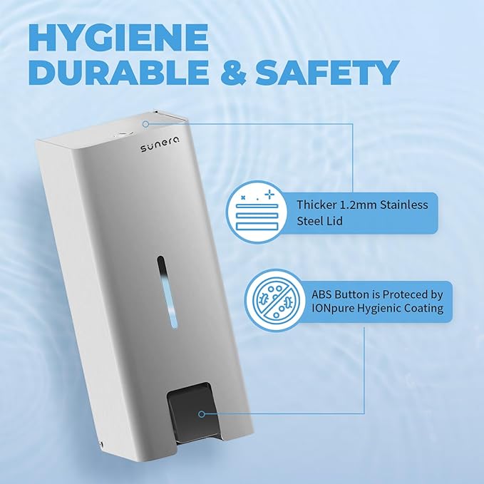 Sunera Commercial Soap Dispenser Wall Mount Luxury 304 Stainless Steel Soap Dispenser Kitchen Bathroom Industrial Push Hand Sanitizer Dispenser 1000ml SUNERA