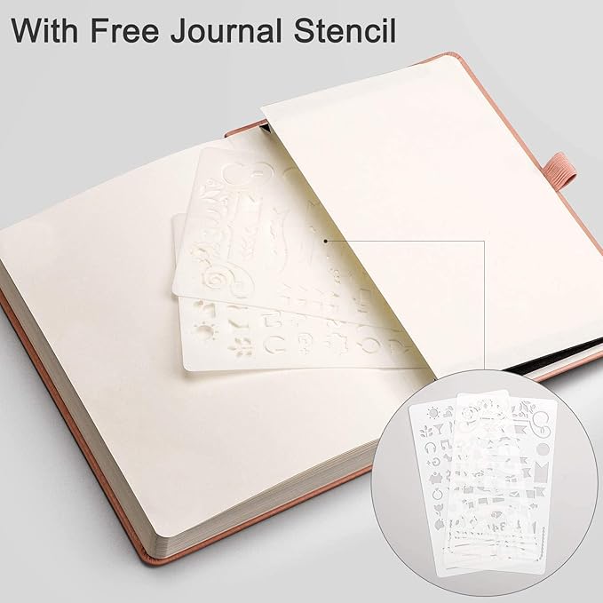 EMSHOI Dotted Notebook - 256 Pages A5 Bullet Dotted Journal, Hardcover Dot Grid Notebook, Leather Notebooks for Work, 120gsm Thick Paper,16 Perforated Pages, Inner Pocket,5.75'' × 8.38''-Pink