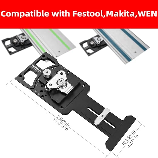 Adjustable Angle Track Saw Square with -60° to 60° Quick Positive Angle Stop,Guide Rail Square,Protractor,90 Degree Right Angle Rail Square Guide Compatible with Festool and Makita