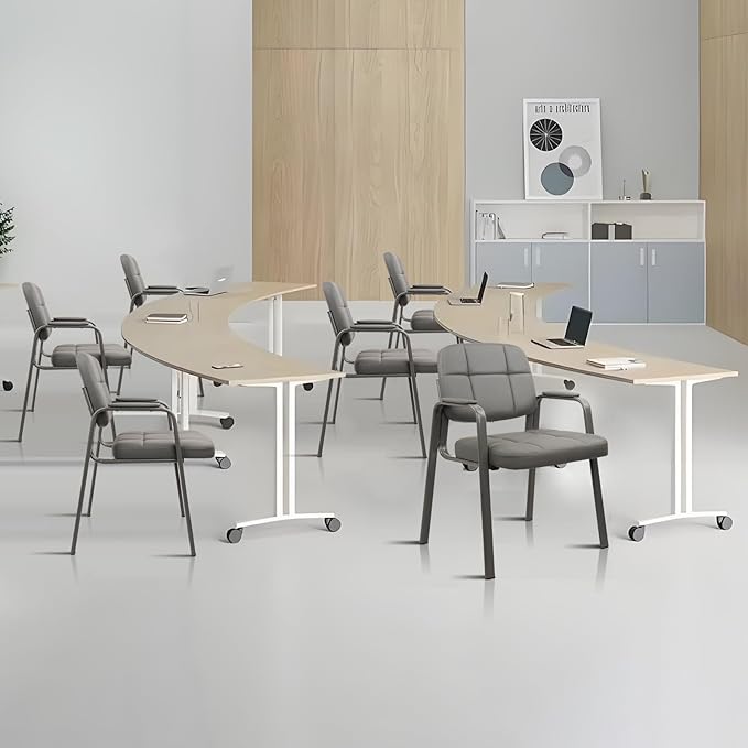 CLATINA Waiting Room Guest Chair with Bonded Leather Padded Arm Rest for Office Reception and Conference Desk(Grey 2 Pack)