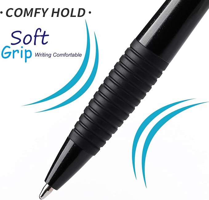 Black Pens Bulk Gripped Slimster Retractable Ballpoint Pen Medium Point Black ink Smooth Writing Pens for Journaling (60Pack)