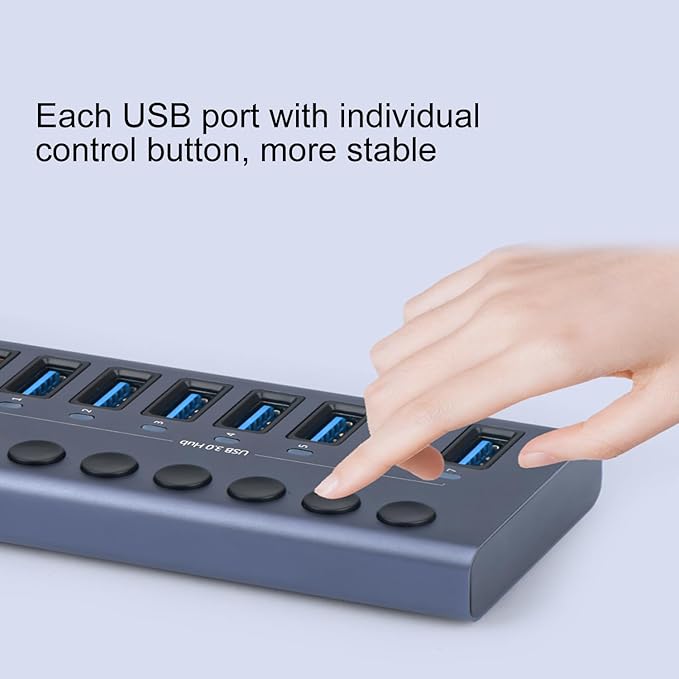 MaxLax Aluminum 7 Ports USB 3.0 hub with Charging Function, 36W (12V/3A) Power Adapter,Individual Power swiches