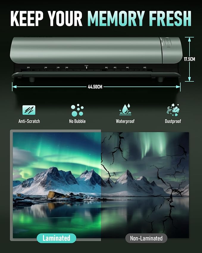Qfun Laminator Machine 11x17 Cold Thermal Laminator，13 inch Laminating Machine 60s Warm-up with 30 Laminate Sheets，9 in 1 Desktop A3 Lamination Machine with Paper Trimmer for Teacher Home Office