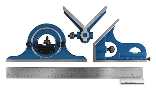 Accusize Industrial Tools 12'' 4 Combination Square Ruler Set Protractor Satin, 4-R Graduation, 0000-8101