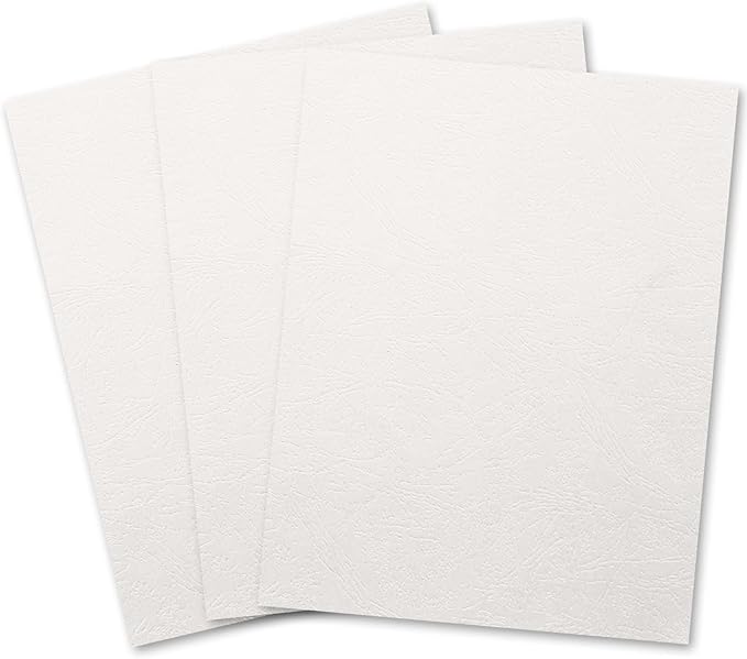 Binditek 100 Pack Grain Texture Paper Binding Presentation Covers, 13Mil, 90lb, Un-Punched, 8-1/2 x 11 Inches, Square Corners, White, Office Supplies
