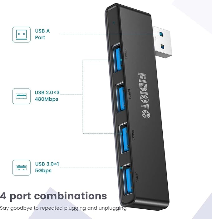 USB Hub 2Pack, Fidioto 4 Port Network-Hub(1 * 3.0 Hub, 3 * 2.0 Hub), USB Expander Hub for Laptop, iMac Pro, MacBook Air, Mac mini/Pro, Surface Pro, Notebook PC, USB Flash Drives and Mobile HDD Etc.