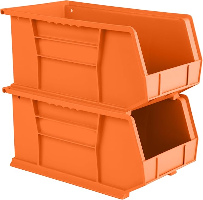 Hudson Exchange 15" x 8" x 7" (6 Pack) Plastic Stackable Storage Bin and Hanging Container, Orange
