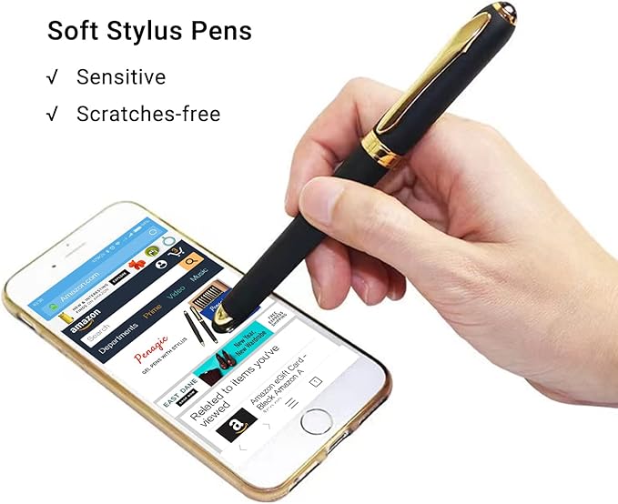 Pen with Stylus Tip, P-223B, Gel Pens Fine Point [0.5mm] Black Ink, Roller Ballpoint Pens Matt Design, Stationery Pens for School Office Supplies