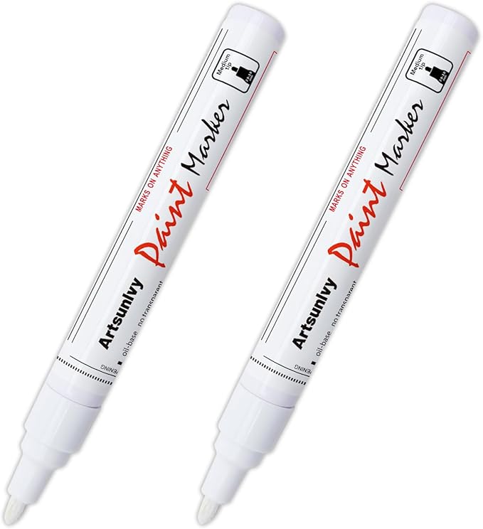 White Paint Pens marking pens Permanent Markers - 2 Pack Oil Based Waterproof Markers for Tire, Rubber,Wood, Rocks, Metal, Canvas,Plastic, Dark Surface,Craft office Supplies,Medium Point