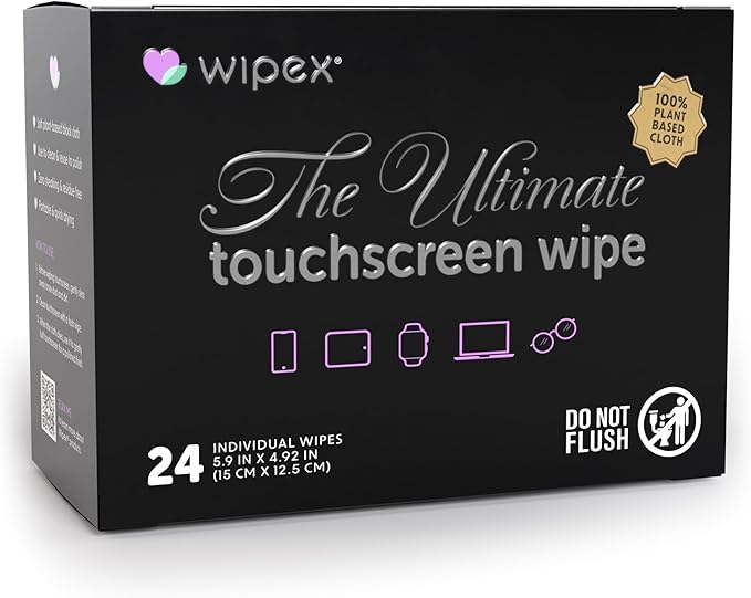 Wipex Car Screen Wipes for Electronics - 24 Individual Car Screen Cleaner Wipes - Plant-Based Touchscreen Cleaner Cloth for Dashboard Panels, Mobile Phone, Interior Car Cleaning Supplies (5.9"x4.92")