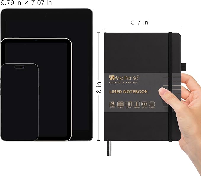 &And Per Se Lined Journal Notebook (5 Packs), 160 Pages, A5 5.7 x 8 inches College Ruled Thick Paper Notebook Journals for Writing, Hardcover Notebooks for Women Men Office School (Black)