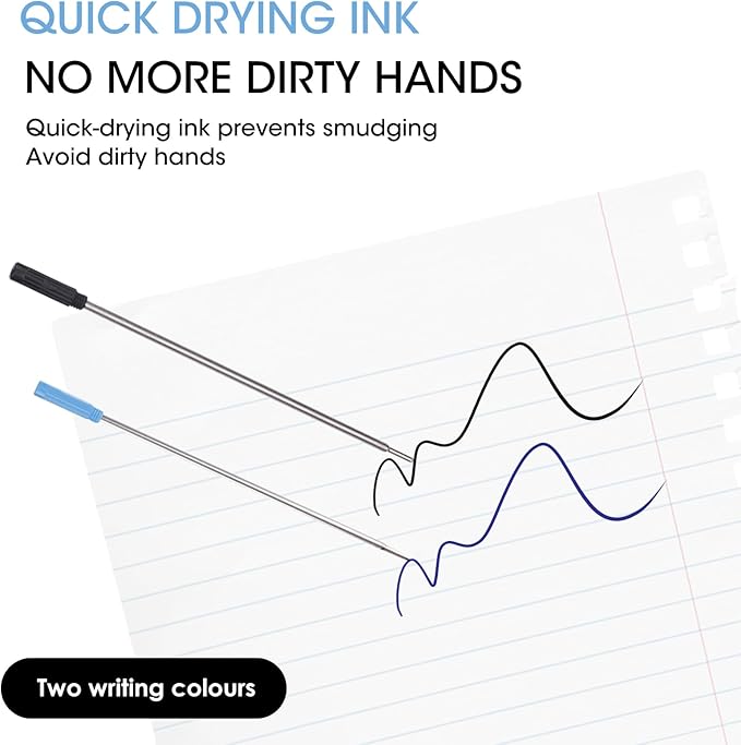 0.7 mm Ballpoint Ink Twist Pen Refills, 15 Pcs Medium Point Metal Smooth Writing Replaceable Ink Refill, Stationery Compatible for Cross Ballpoint Replacement (4.6in M) (Black+Blue, 15)