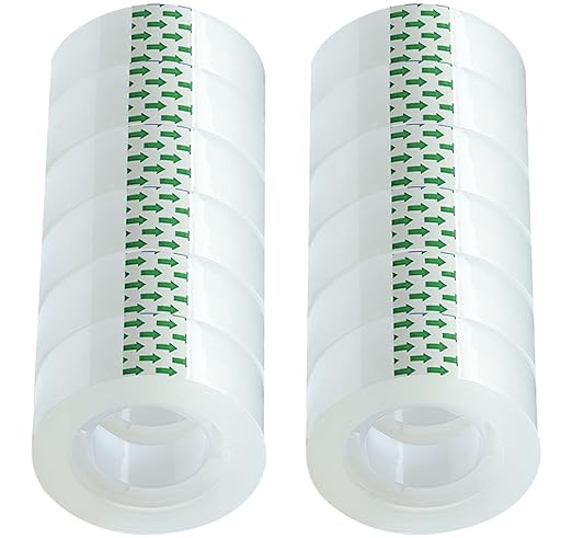 Transparent Tape Refill Rolls for Dispenser, Tear by Hand,12 Rolls x 900 inches