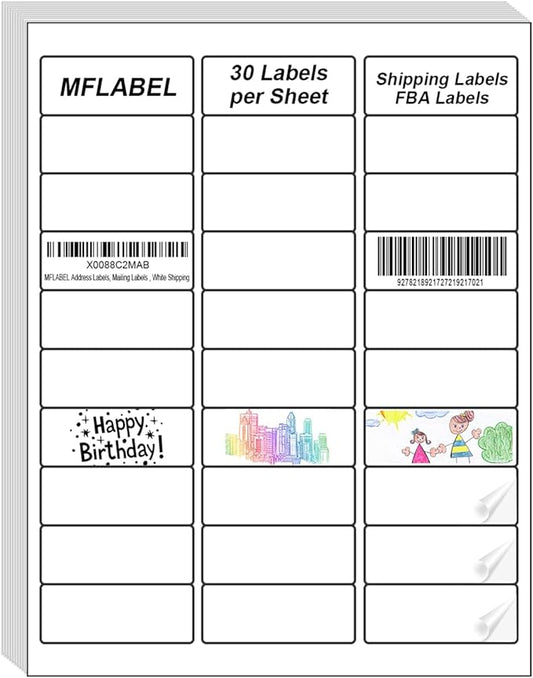 MFLABEL Address Label, 1" x2-5/8 Mailing Sticker, 30-UP White Shipping Labels for Inkjet or Laser Printer, 150000 Sticker Labels (5000 Sheets), 30 Label per Sheet