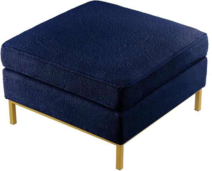 24KF Large Square Couch Ottoman for Living Room, Upholstered Teddy Fabric Padded Cushion Ottoman Table,Large Foot Rest,5088-Teddy Navy