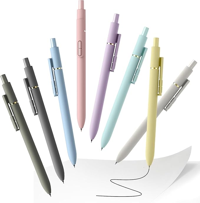 8 Pcs Gel Ink Pens, 0.7mm Fine Point for Smooth Writing Journaling Aesthetic Pens, Black Quick-Dry Long Lasting Fidge Pens, Cute School Office Supplies Gifts for Women （Morandi Black Ink）