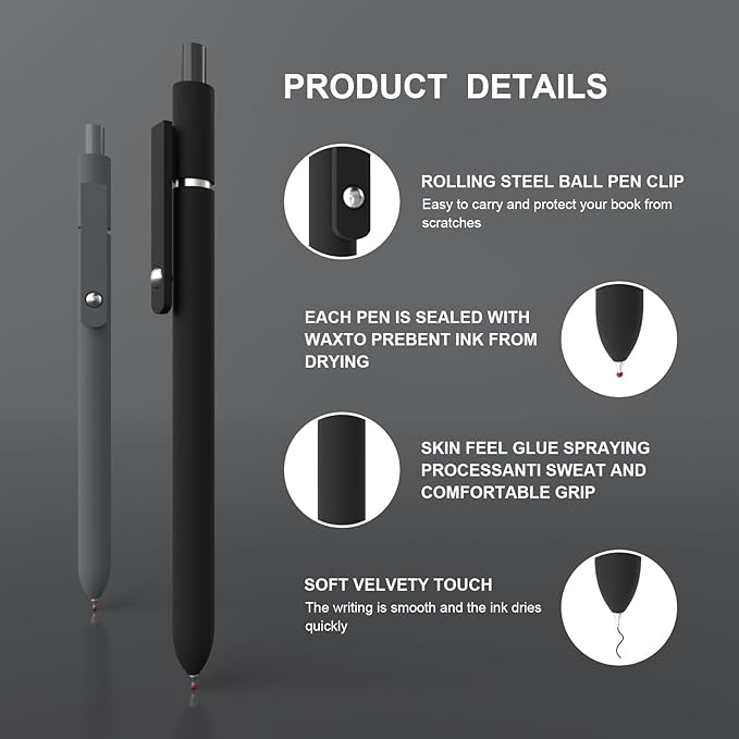 Retractable Gel Pens,0.5mm Fine Point Pens Smooth Writing japanese gel pens,Cute Office and School Supplies for Women Teacher Students(10 Pcs Black Ink-Black Gray shaft pen)