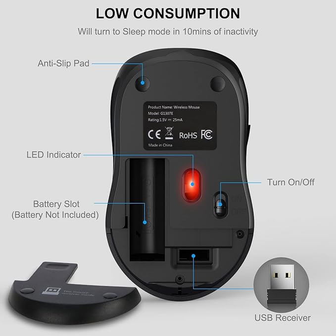 WisFox 2.4G Wireless Mouse for Laptop, Ergonomic Computer Mouse with USB Receiver and Type-C Adapter, 3 Adjustable Levels DPI, 6 Button Cordless Wireless Mice (Grey, 10 Pack)