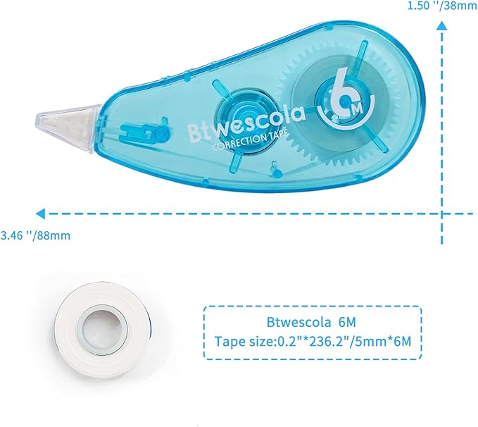 Correction Tape, Easy to Use Applicator for Instant Corrections, 19.7 Feet 6-Count Pack Correction Tape for School, Office, Crafting (6pcs/Set)