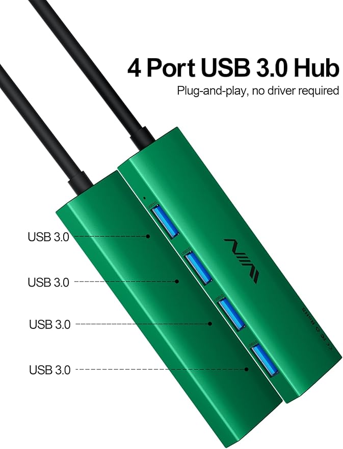 USB 3.0 Hub,4 Port USB Splitter Extender Portable Adapter Multiport Data Hub for Laptop,Xbox, Flash Drive,HDD,Console,Camera,Keyborad,Mouse Windows,Mac OS PC,Not Designed to Charge Devices-Green