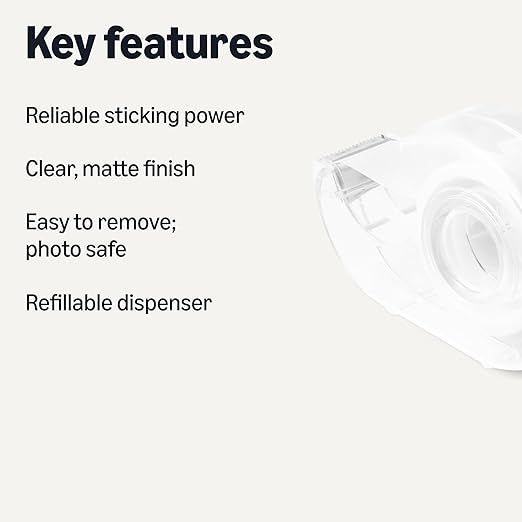 Amazon Basics Matte Finish Tape with Dispenser, Invisible Tape, 3/4" x 300"(8.33 Yards), 3-Pack, Transparent