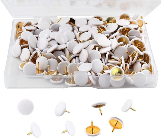 Piutouyar 300Pcs White Decorative Flat Push Pin, Plastic Roundness Head Thumbtack, Black Thumb Tacks for Wall, Map, Cork Board, 3/8 Inch