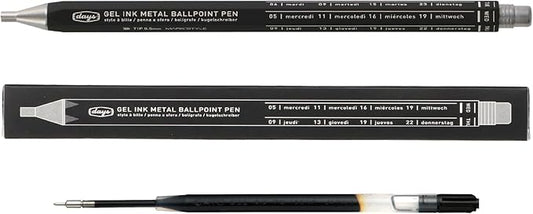 MARK'STYLE days, Gel Ink Metal Ballpoint Pen - 0.5mm Retractable Black Ink, Retro styling Light Weigh Pen, Made in Japan- Perfect for School, Office, and Journaling (Black)