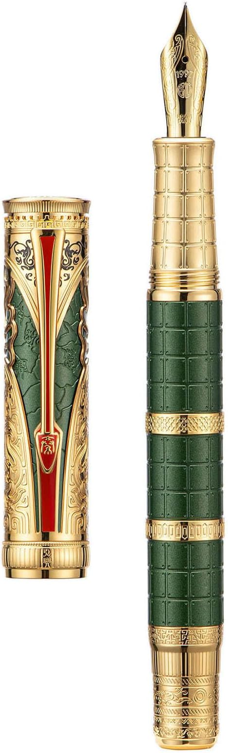 Hongdian D5X Fountain Pen - Green Qin Dynasty Writing Pen with Fine Nib and Converter Set