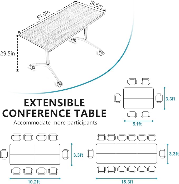 Conference Room Table, Folding Conference Tables,Thicken Grey Tabletop,Flip Top Wooden Seminar Meeting Room Table for Conference Room Offices (8, Grey, 61.0“)