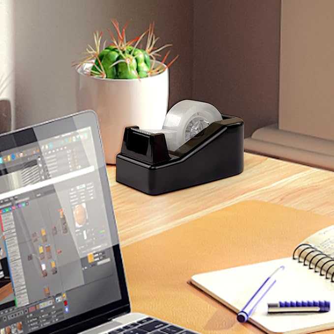 2Pcs Desktop Tape Dispenser Adhesive Roll Holder with Weighted Nonskid Base, Black (Tape not Included)