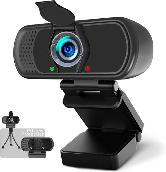 Webcam 1080p, Webcam for PC -with Microphone/Tripod/Privacy Cover, Computer Camera 110°Wide View, Plug and Play USB Web Camera for Desktop, PC Web-cam for Laptop Mac Zoom Conferencing Streaming