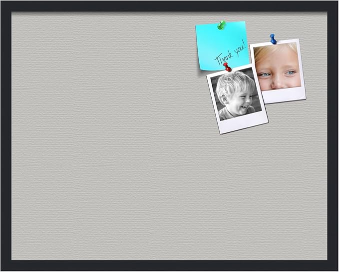 PinPix 28x22 Inch Cork Bulletin Board. This Decorative Framed Pin Board Comes with Light Stone Design and a Satin Black Frame. Ideal for Home Office Decor or Message Board (PinPix-1809)
