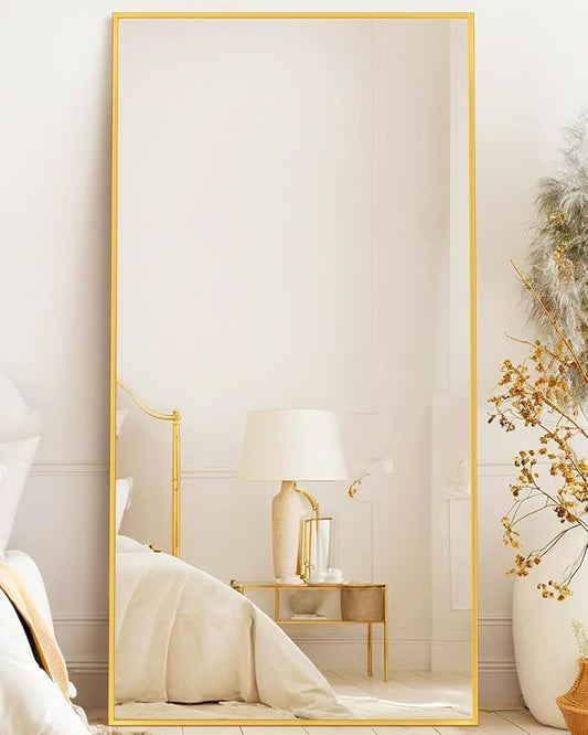 Antok Full Length Mirror, 71"x32" Floor Mirror, Floor Standing Freestanding Full Body Mirror with Stand for Bedroom, Hanging Mounted for Living Room Cloakroom, Gold