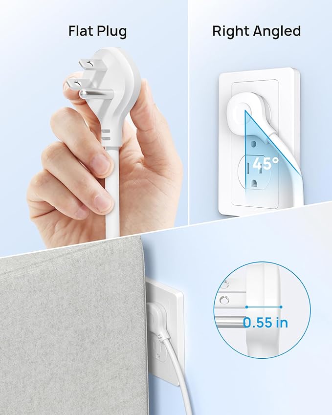 TROND Power Strip with USB, 10ft Extension Cord Surge Protector, 5 Widely Spaced Outlets with 3 USB Ports, ETL Listed, 1300J, Low-Profile Flat Plug, Wall Mountable, White