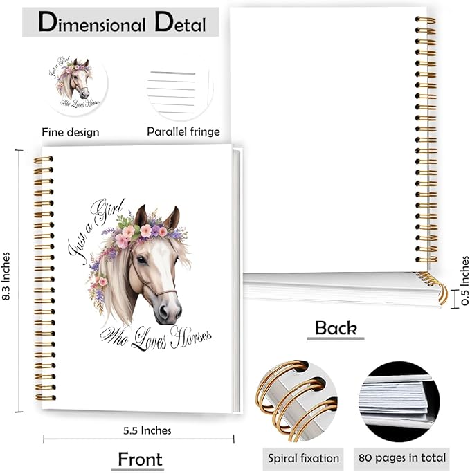 XUNLURY Just a Girl Who Loves Horses Notebook, Gifts for Horse Lovers Journal, Floral Horse Journal, Aesthetic Flower Farm Animal Hardcover Spiral Notebook, 5.5x8.3 Inch