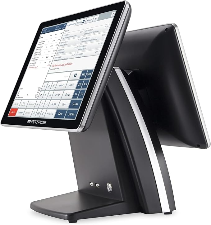 All-in-One SmartPOS-129 Professional Cash Register for Small Business, POS Bundle Includes: Cashier Touch Screen Monitor, Customer-Facing Display, Cash Drawer, Scanner, Printer