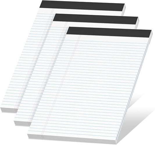 White Legal Pads 8.5 x 11 Narrow Ruled, 3 Pack Notepads College Ruled Pads of Paper With Sturdy Back 37 Lines 70 GSM Paper, Writing Note Pads 30 Sheets Per Writing Pad for Taking Notes, Reminders