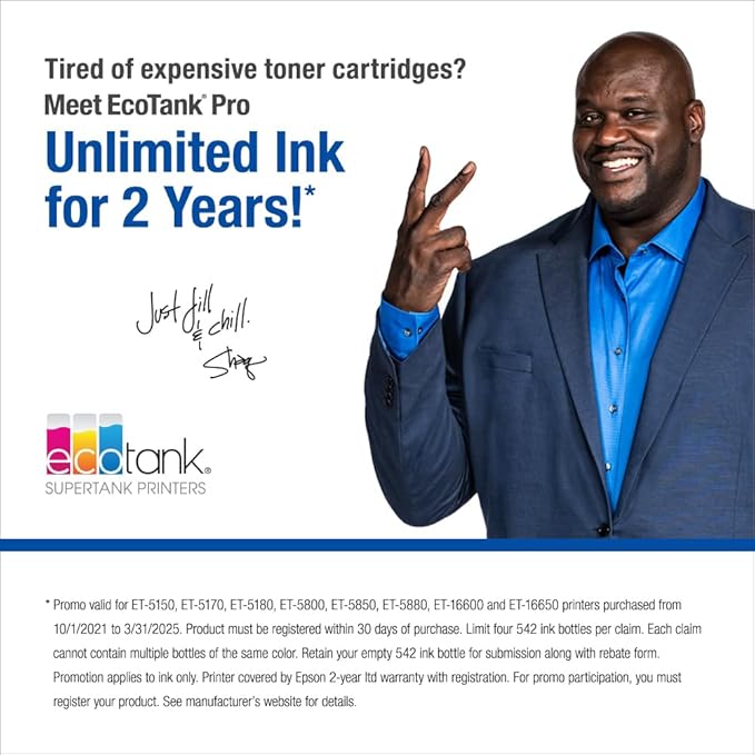 Epson EcoTank Pro ET-5800 Wireless Color All-in-One Supertank Printer with Scanner, Copier, Fax and Ethernet, White