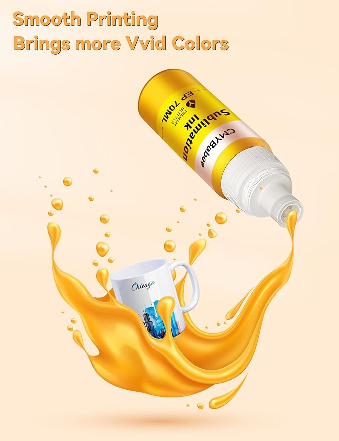 CMYBabee Sublimation Ink Refill Bottles Compatible for Epson Printers ET2800 ET15000 ET8550 ET2400 ET4800 ET2850 ET2803 ET3830 ET3850 ET4850 Heat Press Transfer on Mugs T-Shirts(4 Pack)