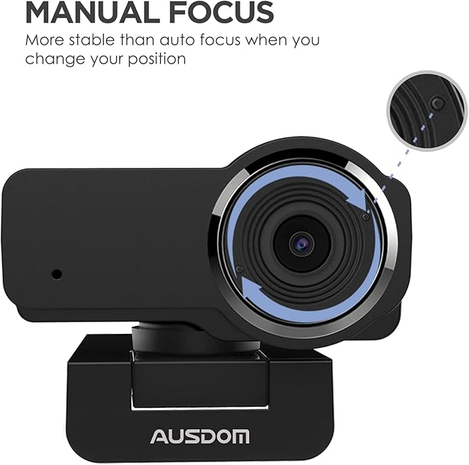 AUSDOM AW635 HD 1080p Webcam with Microphone, Plug & Play USB Streaming Webcam 60° Wide Angle with Low Light Correction for PC Mac Computer Laptop Online Class Zoom Webex Skype Google Meet Teams
