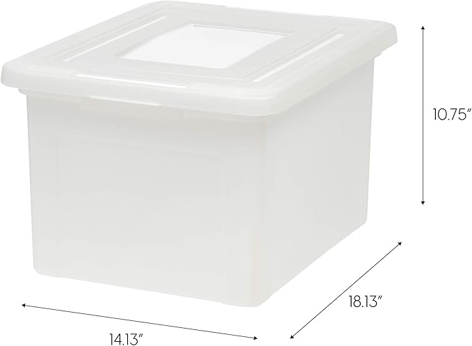 IRIS USA File Box, Plastic File Organizer with Lids for Letter/Legal File, Portable Document Box For Moving, Storage Bin with Durable and Secure Lid, Stackable Nestable BPA-Free, Pearl 35 Qt. 4 Pack