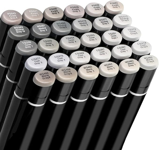 Gray Grey Alcohol Markers Brush Tip, 30pc Warm Neutral Cool Grey Markers Set for Adults Artist Coloring Book Shading Layering Drawing Sketching Brush Chisel Tips Gifts