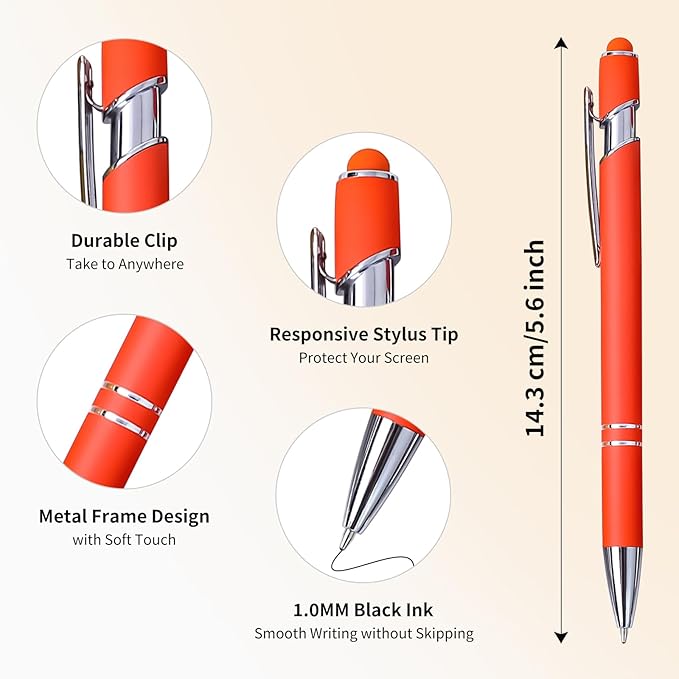 9 Pack Ballpoint Pens 2-in-1 Retractable Ballpoint Pen with Stylus Tip, Metal Stylus Pens for Touch Screens, 1.0 mm Black Ink