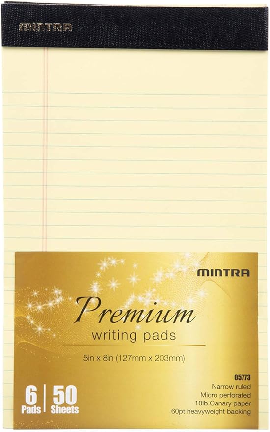 Mintra Office Legal Pads - ((PREMIUM CANARY 6pk, 5in x 8in, NARROW RULED))