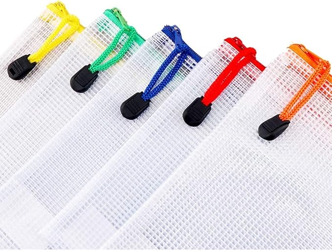 Oaimyy-18 Pcs-Mesh Zipper Pouches File Bags Puzzle Storage Bags Folders Large Bag Zip Pouch for Office Supplies,Organizing Storage,Board Game Organization-(Multicolor, 5"x 7")