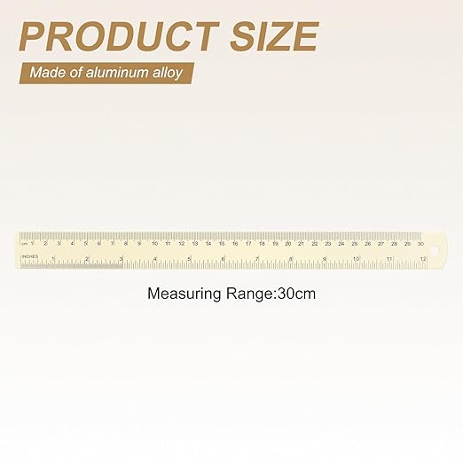 HARFINGTON 2pcs Metal Straight Ruler 30cm Metric SAE Aluminum Alloy Measuring Rulers Scale Tool with Hole for Measure Study Reading Classroom Office, White