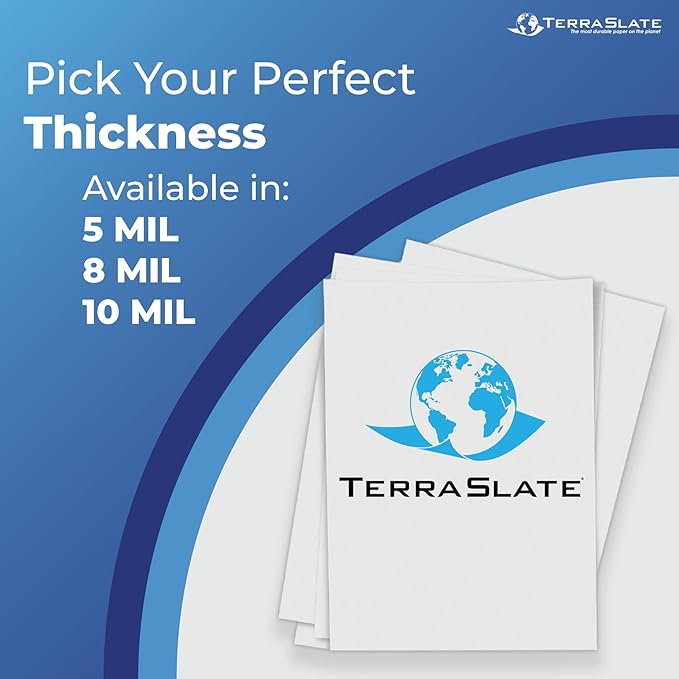 TerraSlate Waterproof Paper, 5 MIL 8.5” x 11”, Laser Printer & Copy Machine Compatible, Durable & Rain/Weather-Proof Copy Paper, White Paper (50 Sheets)