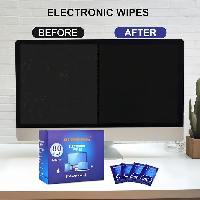 Electonic Wipes Alibeiss Screen Cleaner Wipes (80P,8 * 8inches) for Laptop, Phone, Ipad,TV, Computer Cleaning kit